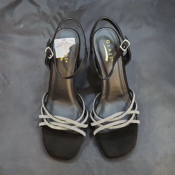 BRAND NEW GLAZE WOMEN’S BLOCK-HEEL RHINESTONES CRISS-CROSS STRAP SANDAL - Picture 2 of 16